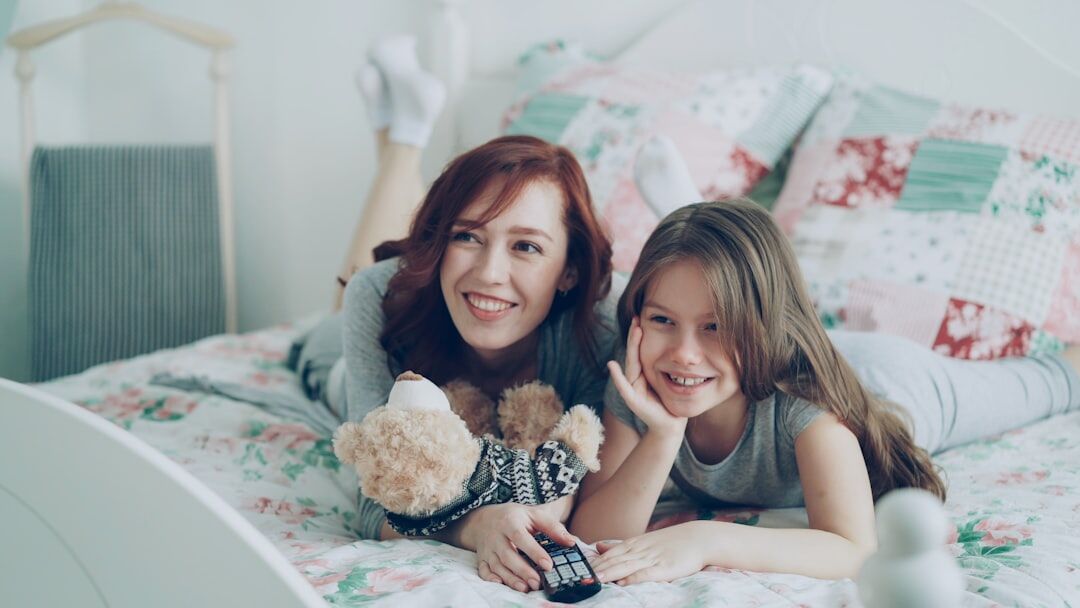 family watching television together